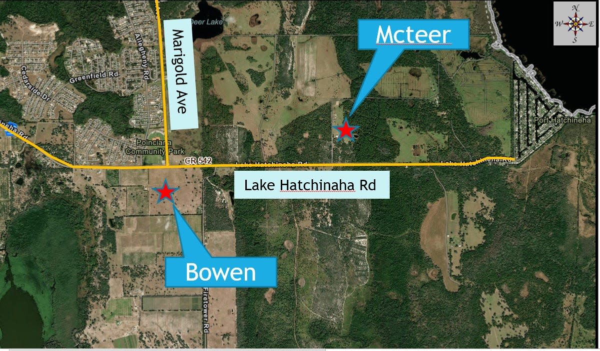 Two proposed sites for a new high school in the northeast part of the county are along Lake Hatchineha Road.