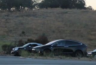 Tesla Model X prototype photographed near Tesla Motors headquarters, Palo Alto, CA, in July 2015