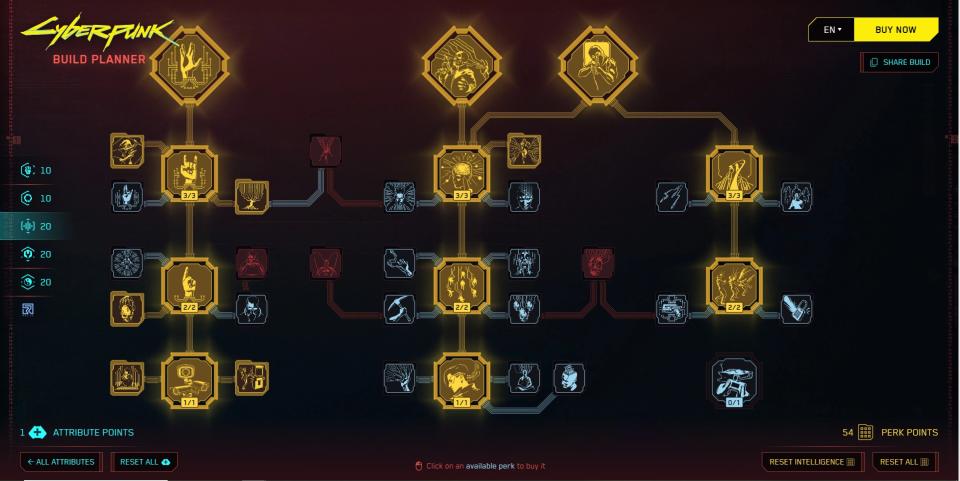 Cyberpunk 2077 skill planner - all intelligence skill icons