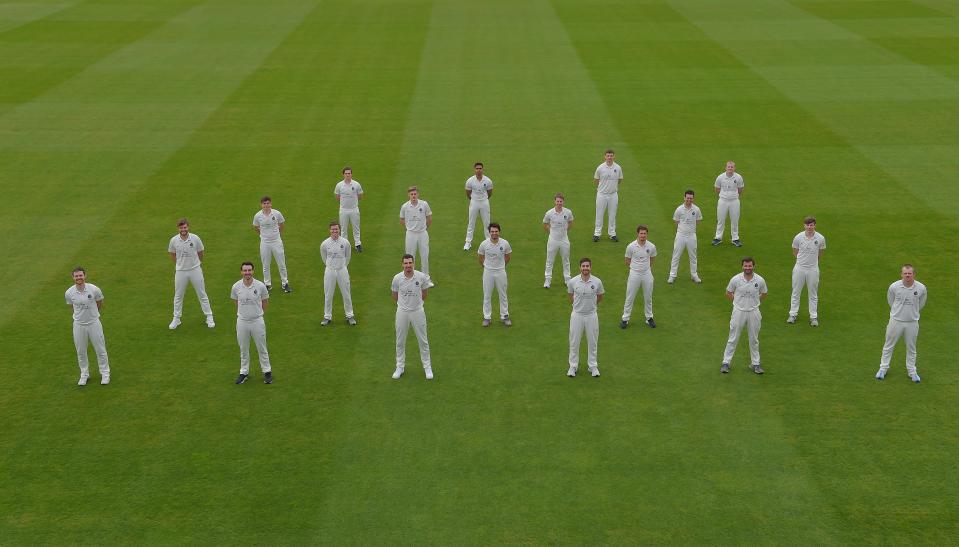 The Middlesex squad stand to attention for their socially-distanced pohotshoot at Lord’s (Matt Bright Photography/Middlesex)