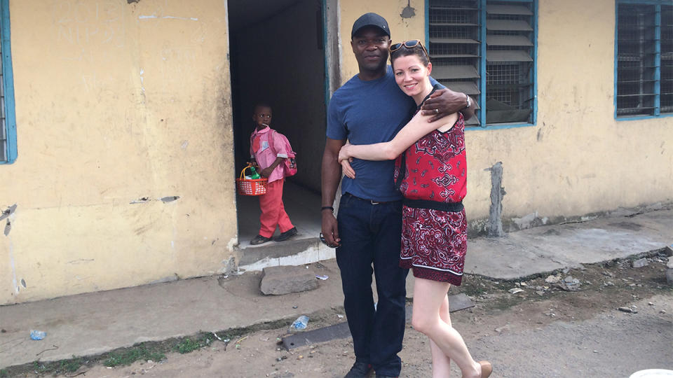 David and Jessica Oyelowo share a hug in Nigeria