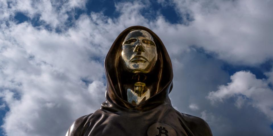 A statue of Satoshi Nakamoto, a presumed pseudonym used by the inventor of Bitcoin, is displayed in Graphisoft Park on September 22, 2021 in Budapest, Hungary