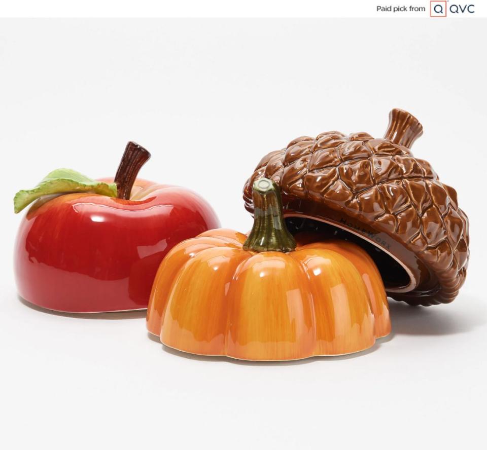 They won't have to worry about blowing out their candles with this set of candle toppers. These cute covers come in the shape of an acorn, apple and pumpkin. It's the ideal gift for those <a href="https://www.huffpost.com/entry/how-to-decorate-your-home-with-halloween-vibes-year-round_l_5f74d76cc5b6374c55885ec5" target="_blank" rel="noopener noreferrer">who want fall vibes year round</a>. <a href="qvc.uikc.net/7EL6Q" target="_blank" rel="noopener noreferrer">Find the set for $31 at QVC</a>. 