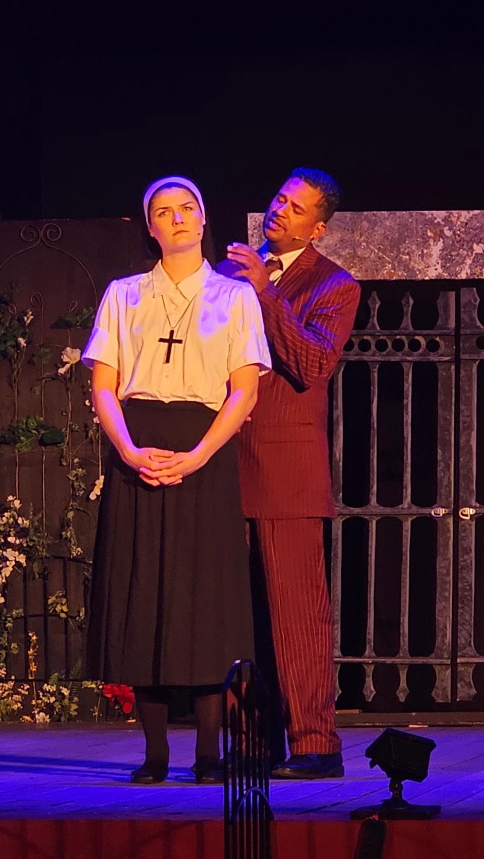 In the Shakespeare by the Sea XXXIII production of "Measure for Measure" Angelo (played by Alex Gomez) propositions Isabella (played by Caroline Dopson).