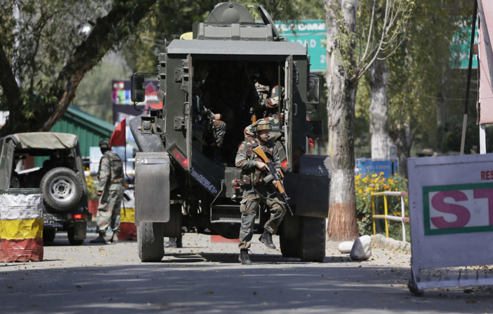 Indian army soldiers arrive at the army base which was attacked by suspected rebels i