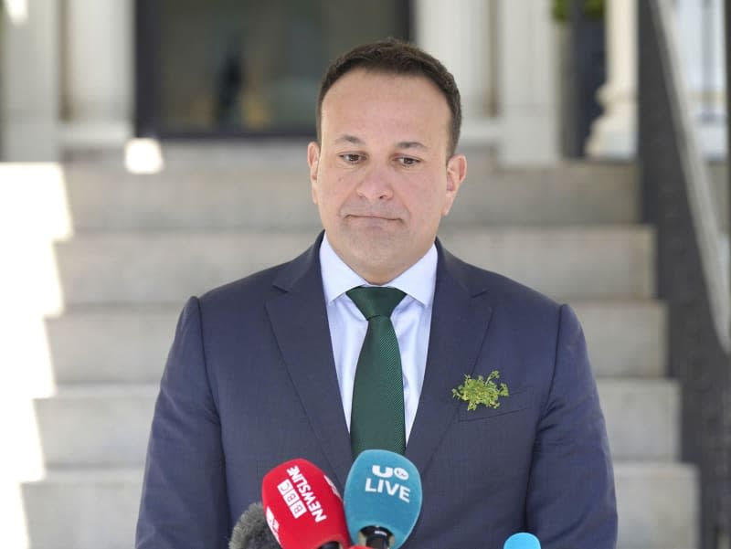 Irish Taoiseach Leo Varadkar speaks to the media at Blair House in Washington DC, during his visit to the US for St Patrick's Day. Niall Carson/PA Wire/dpa