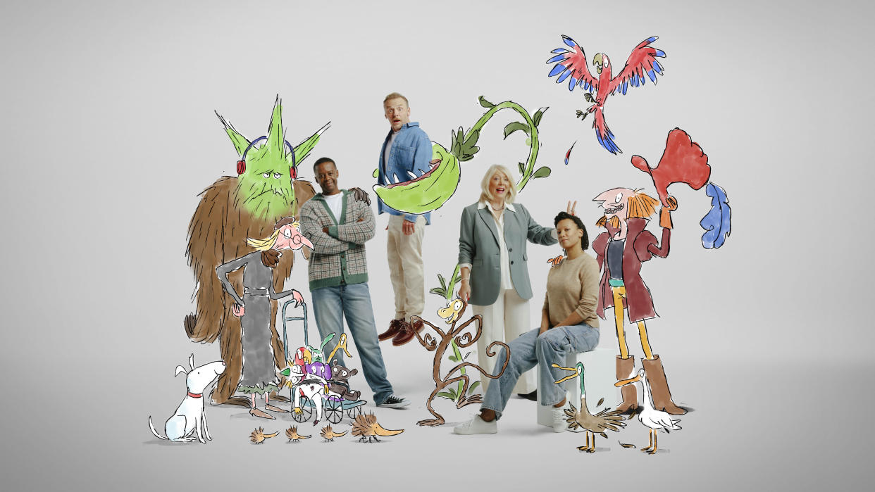  Quentin Blake’s Box of Treasures - Adrian Lester, Simon Pegg, Alison Steadman and Nina Sosanya surrounded by Quentin Blake illustrations. 