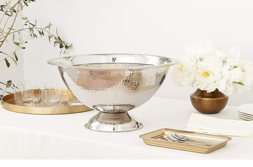 the hammered punch bowl on a counter