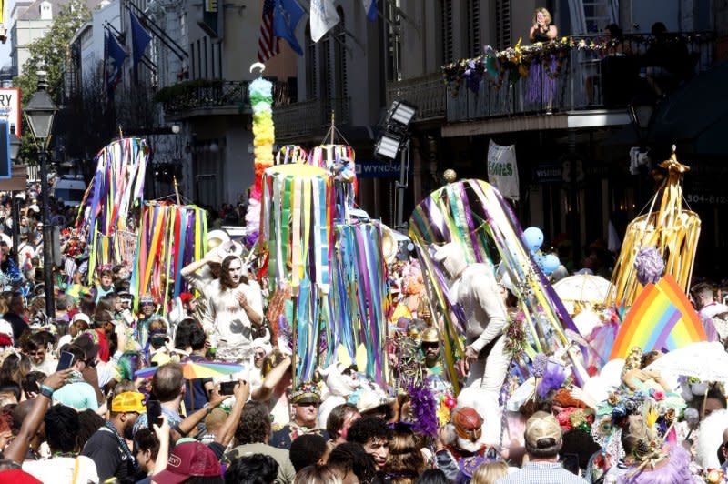 The St. Anne Parade marches down Royal St in New Orleans on Fat Tuesday, February 21. On May 7, 1718, the French established the city of New Orleans on land inhabited by the Chitimacha tribe. File Photo by AJ Sisco/UPI