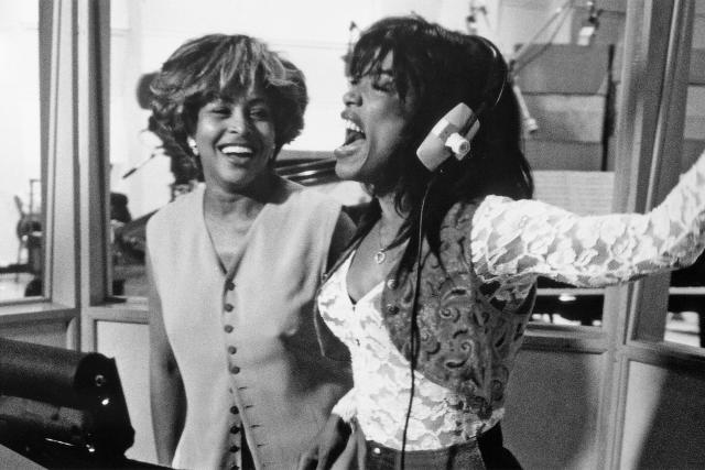WHAT&#39;S LOVE GOT TO DO WITH IT, from left: Tina Turner, Angela Bassett on the recording studio set, rehearse a song performance, 1993. ph: D Stevens / &#xa9; Buena Vista Pictures / courtesy Everett Collection