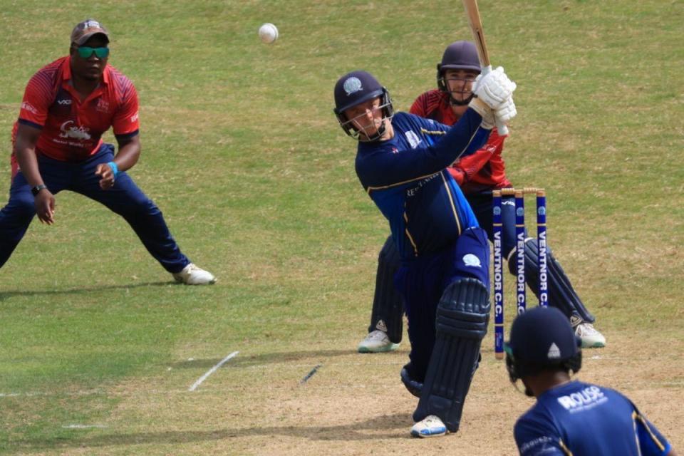 Ben Woodhouse smashes a boundary on his way to a superb ton. <i>(Image: Dave Reynolds)</i>