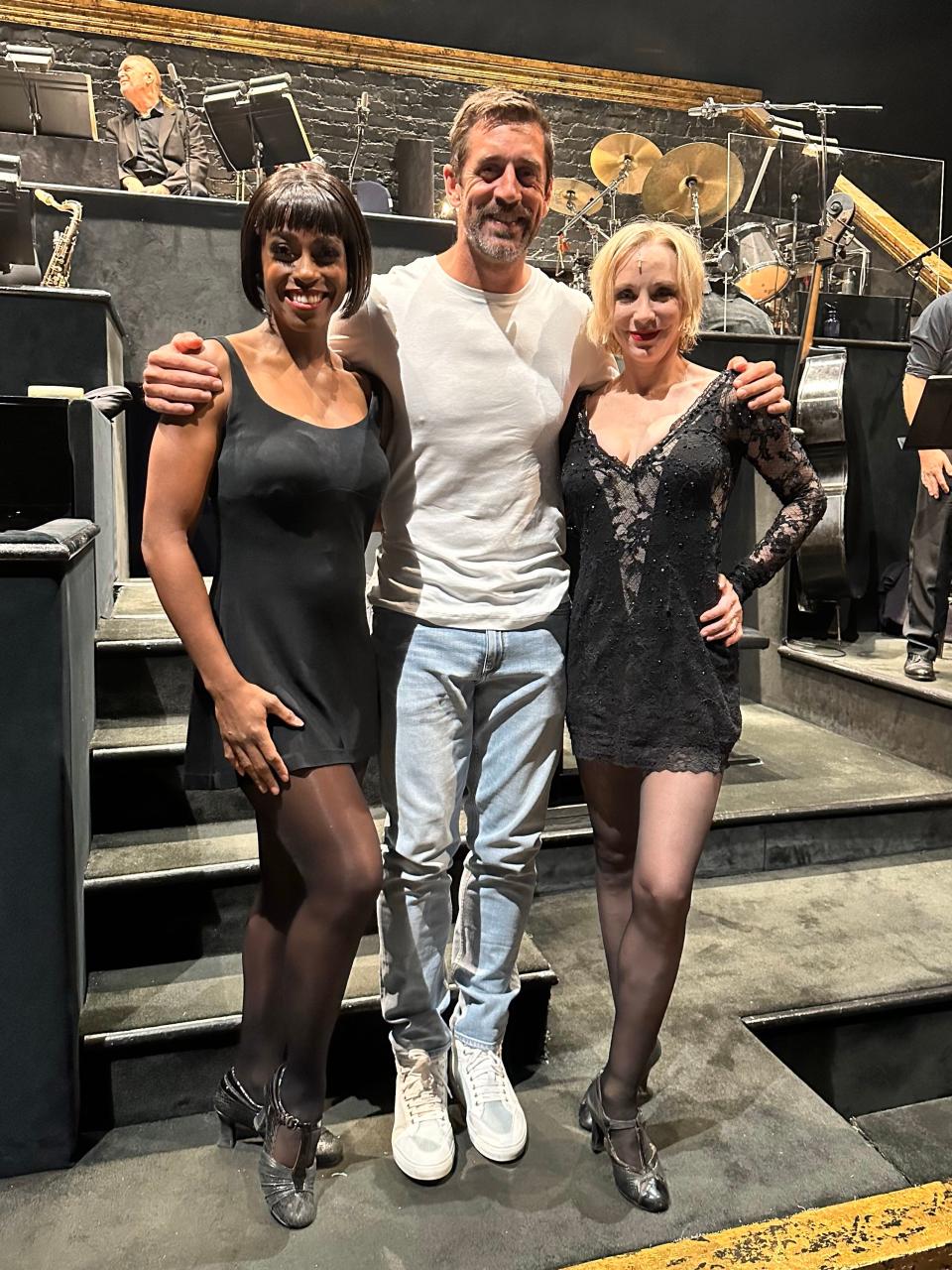 Now a New Jersey resident, Jets QB Aaron Rodgers visits Broadway.