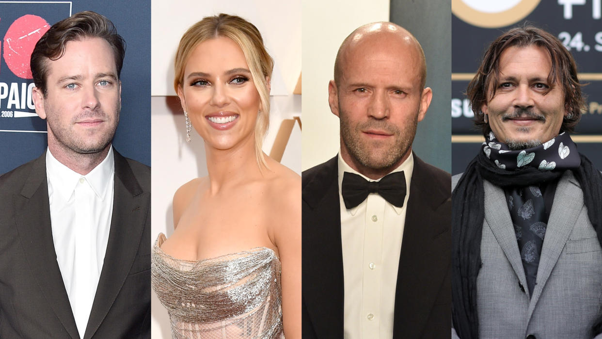 Armie Hammer, Scarlett Johansson, Jason Statham and Johnny Depp. (Credit: Gregg DeGuire/FilmMagic/Jeff Kravitz/David Crotty/Patrick McMullan/Andreas Rentz/ZFF/Getty)