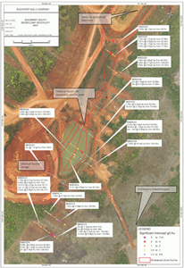 Map Showing Location of Buckreef South Drill Holes and Their Result Highlights