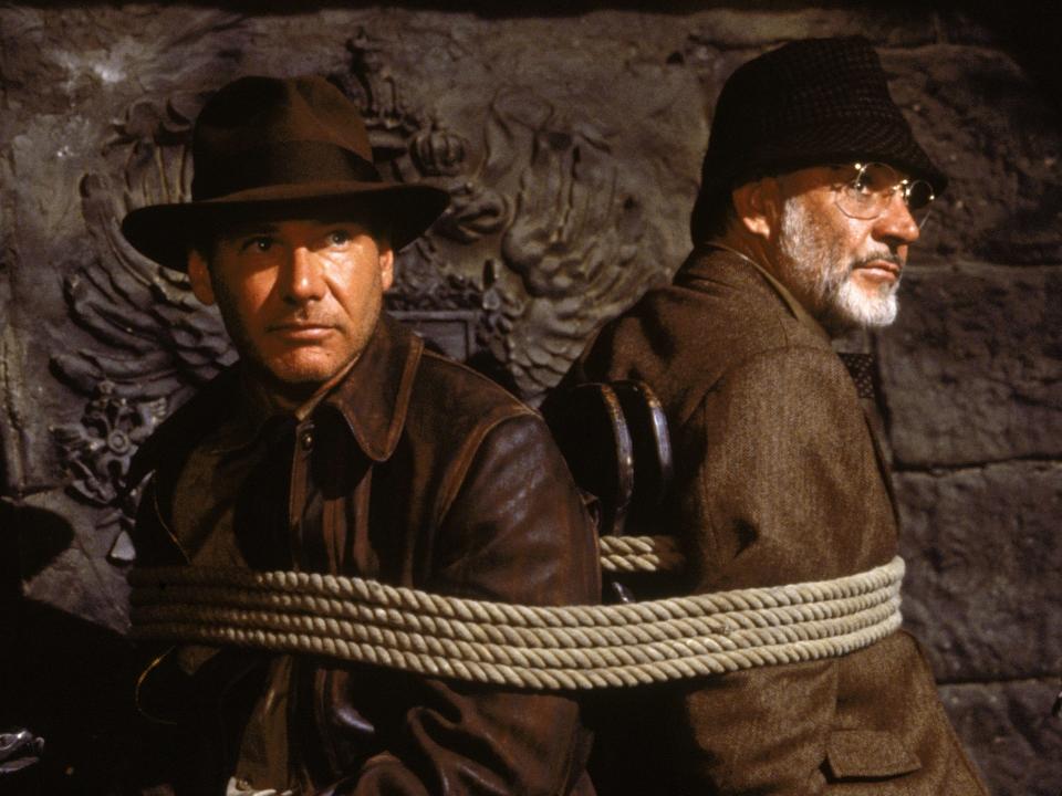 Harrison Ford as Indiana Jones and Sean Connery as Dr. Henry Jones Sr. in "Indiana Jones and the Last Crusade."