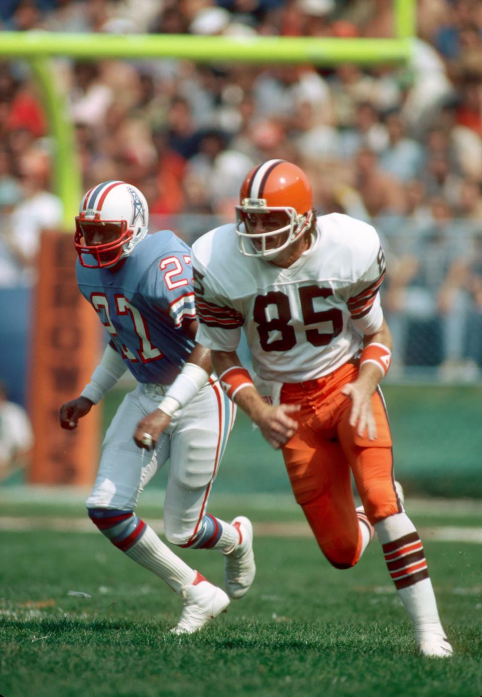 Browns receiver (85) Dave Logan in action against the Houston Oilers at Cleveland Stadium, Sept. 13, 1981.