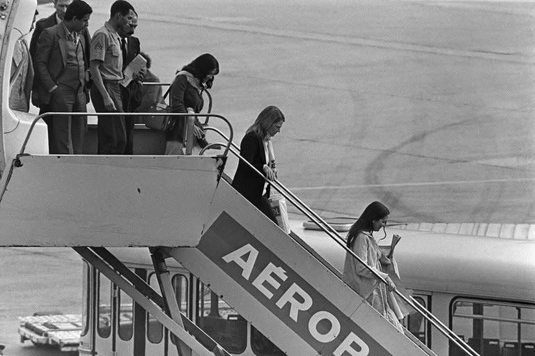 Hostages released from the US Embassy in Tehran arrive in France on November 20, 1979. Iran's announcement that it will make its own film to counter the "distorted" thriller "Argo" is fueling a debate about Hollywood and historical accuracy, sparked by Ben Affleck's Oscar-tipped movie