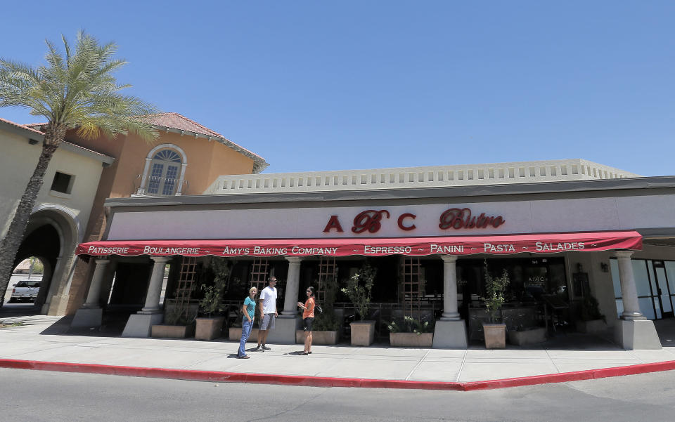 This Monday, May 20, 2013 photo shows Amy's Baking Company in Scottsdale, Ariz. After a particularly ugly TV experience, Amy's is fighting back and trying to raise awareness for cyber-bullying. They are doing this after they cursed out critics of their TV experience on their Facebook page. The restaurant temporarily closed down their Scottsdale restaurant after the “Kitchen Nightmares” episode aired. (AP Photo/Matt York)