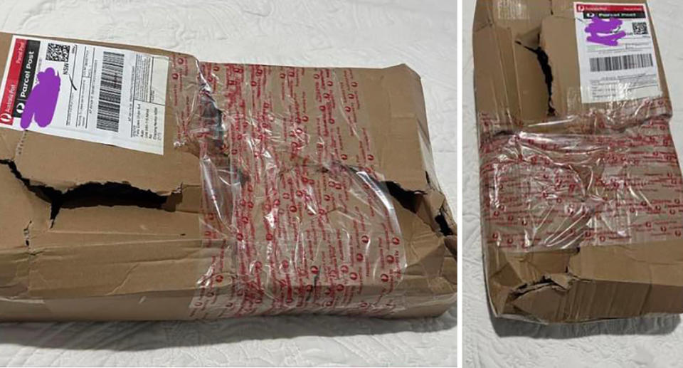 Damaged package wrapped in Australia Post tape