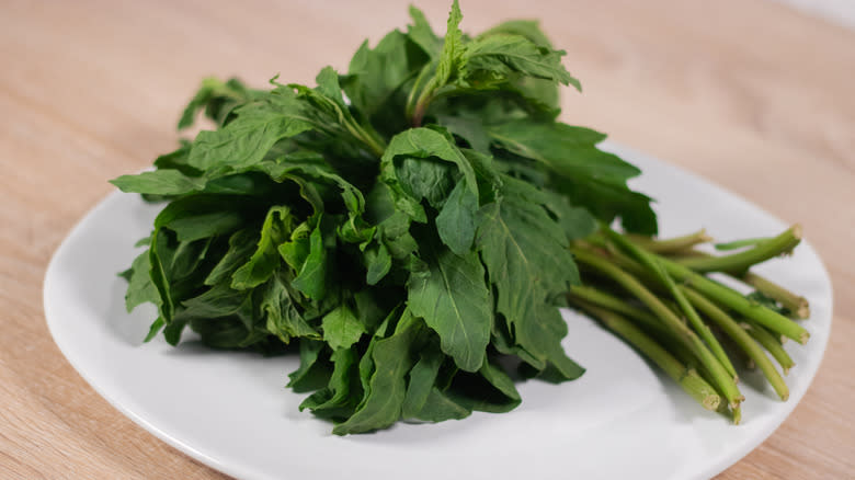 fresh epazote leaves on plate