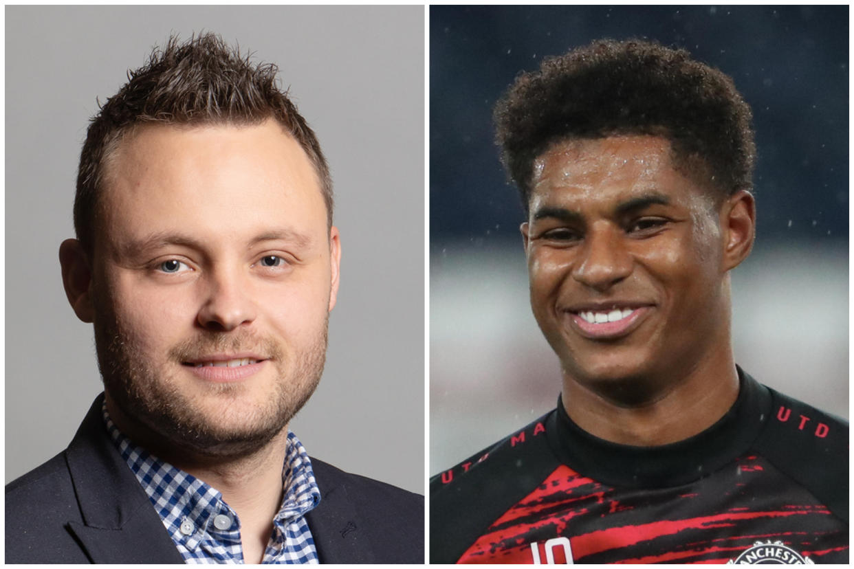 Free school meals clash: Ben Bradley and Marcus Rashford. (UK Parliament, Attribution 3.0 Unported (CC BY 3.0)/Getty Images)