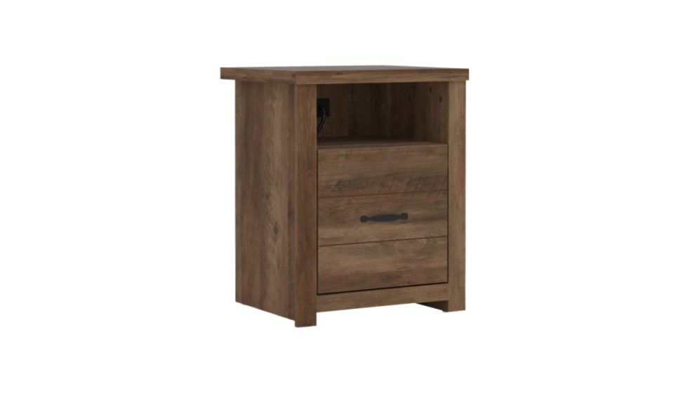 Rustic wood nightstand with 3 drawers. 