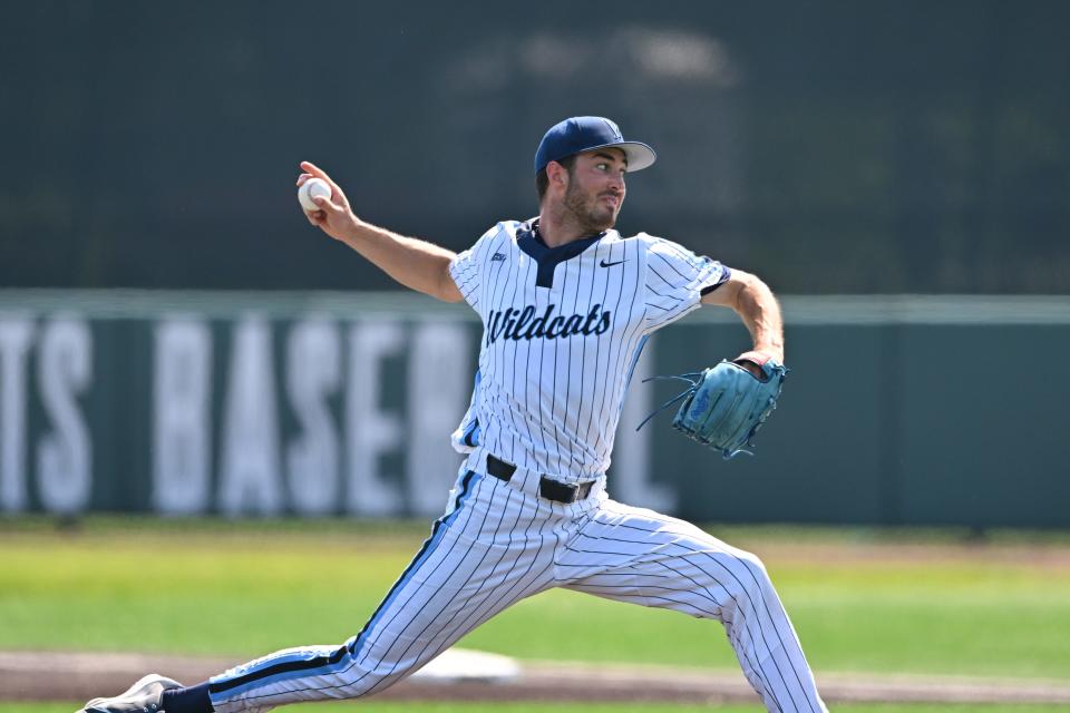 Villanova right-hander Cole Patten pitches vs. Creighton during the 2022 season. He was drafted by the Tigers with the 507th pick (17th round) of the MLB draft.