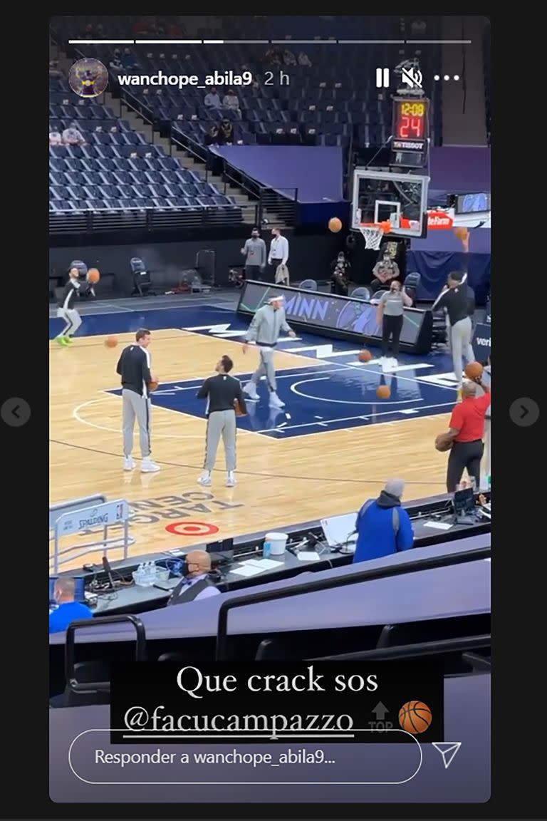 La publicación de Ramón Ábila en Instagram; "Wanchope", aficionado al básquetbol, fue a ver jugar a su comprovinciano Facundo Campazzo en Minnesota.