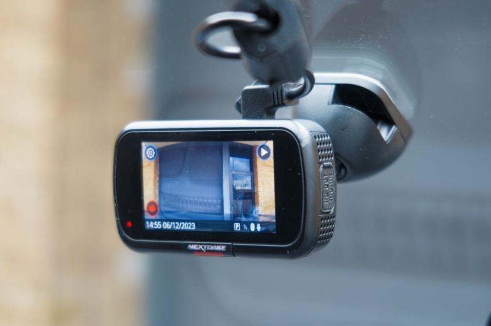 dash cam mounted on a windshield