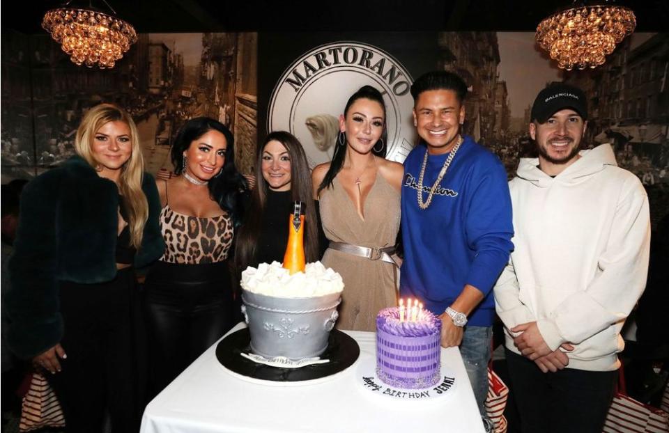 Jenni 'JWoww' Farley with Lauren Sorrentino, Angelina Pivarnick, Deena Cortese, Pauly