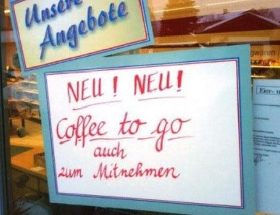 Coffee to go zum Mitnehmen. Na endlich! Eigentlich ein Wunder, dass darauf vorher noch keiner gekommen ist?! (Bild-Copyright: Twitter/Rudisagmal)