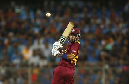 Cricket - West Indies v India - World Twenty20 cricket tournament semi-final - Mumbai, India - 31/03/2016. West Indies Lendl Simmons plays a shot. REUTERS/Danish Siddiqui