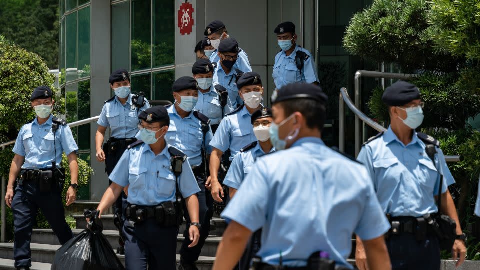 Hong Kong's national security police raided the newsroom of Apple Daily, the city's pro-democracy newspaper run by Lai, on June 17, 2021. - Anthony Kwan/Getty Images