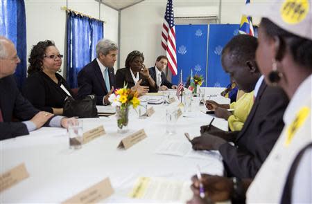 U.S. Secretary of State John Kerry (3rd L) meets with civil society leaders at the U.S. embassy in Juba May 2, 2014. REUTERS/Saul Loeb/Pool