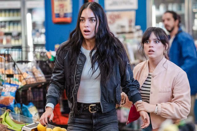 <p>Philippe Bosse/Paramount Pictures/Everett</p> Melissa Barrera and Jenna Ortega in 'Scream VI'