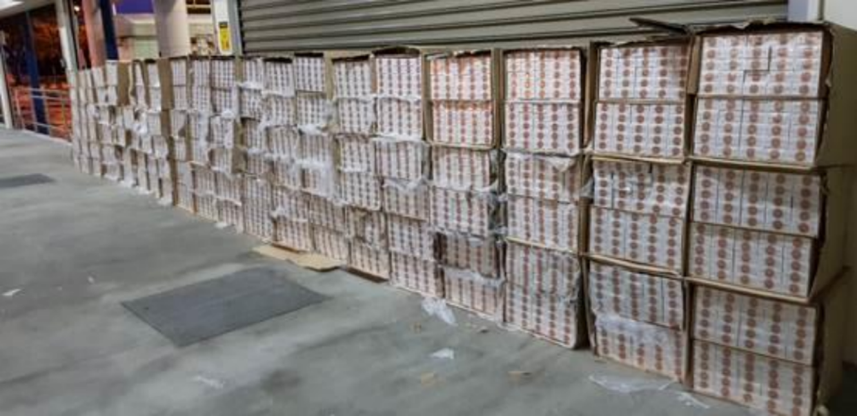 About 6,000 cartons of duty-unpaid cigarettes were detected in a Malaysia-registered prime mover in May 2018. (PHOTO: Immigration and Checkpoints Authority)