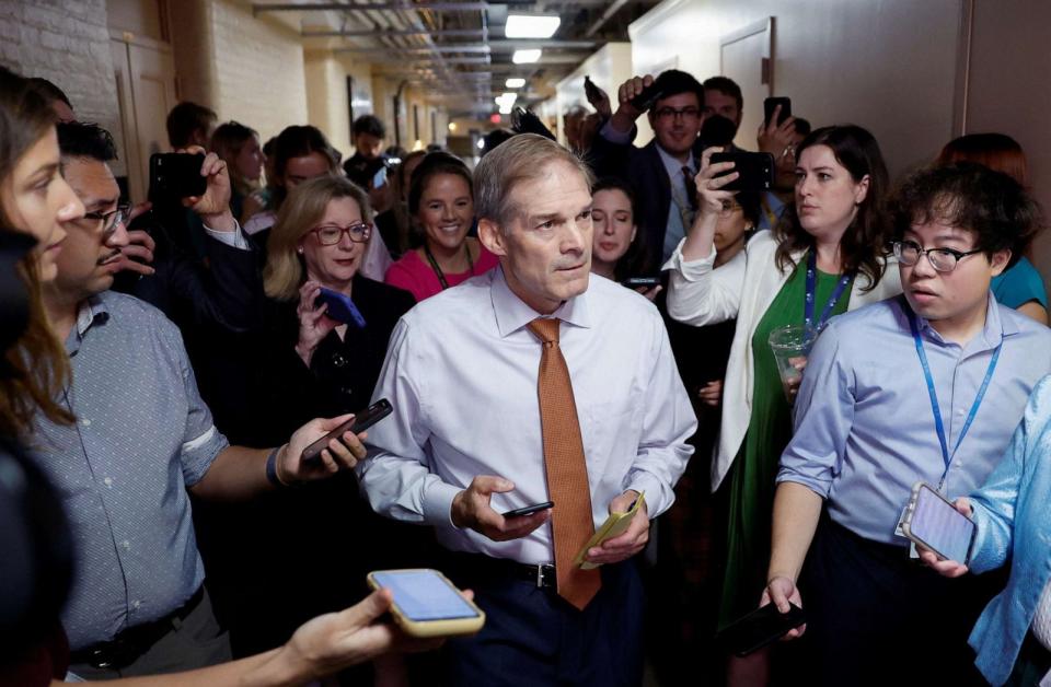 PHOTO: House Judiciary Committee Chairman Rep. Jim Jordan, a prime contender in the race to be the next Speaker of the U.S. House of Representatives, arrives for a meeting at the U.S. Capitol in Washington, D.C., Oct. 4, 2023. (Evelyn Hockstein/Reuters)
