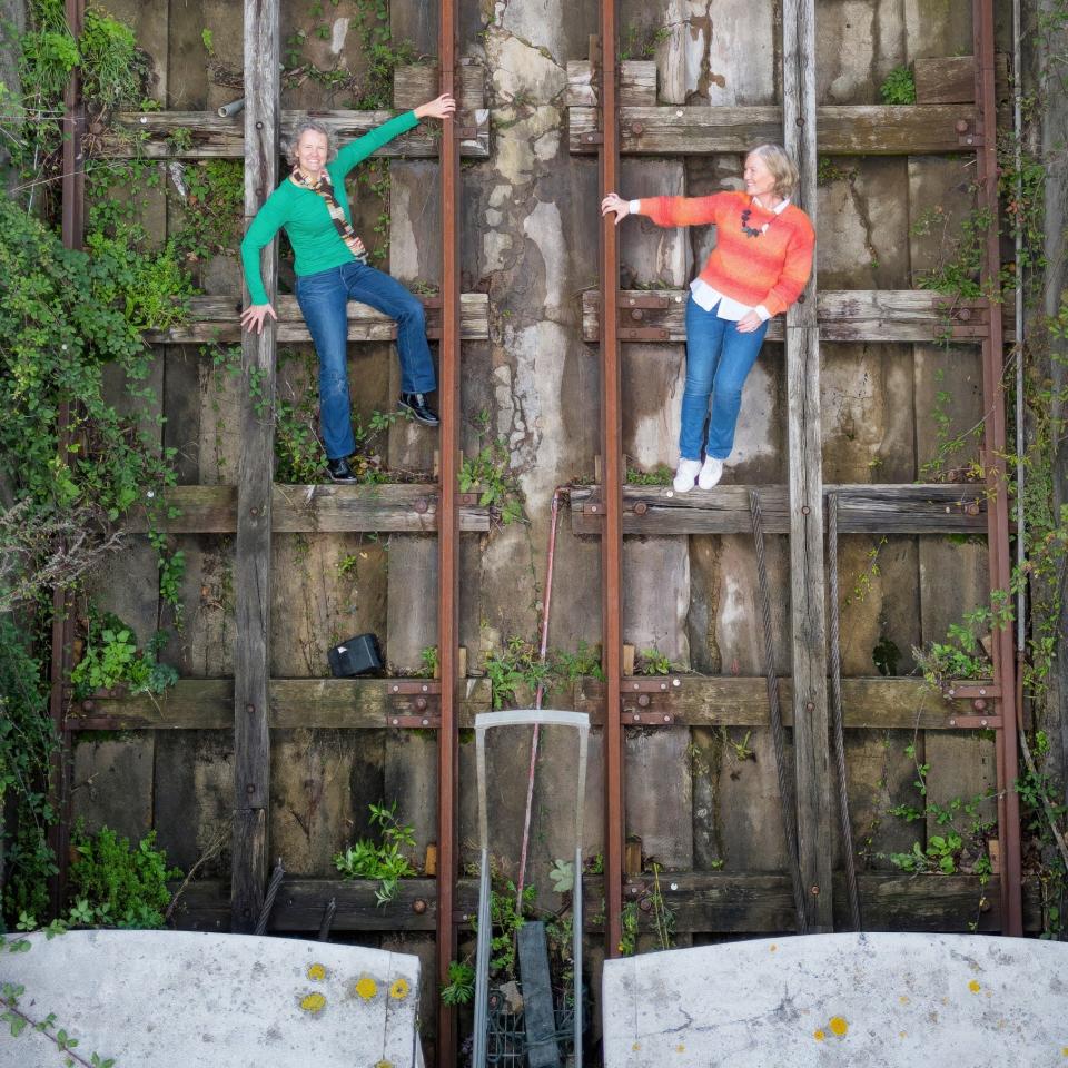 Lift trustees Jo Atkinson (left) and Cathy Beare on the tracks