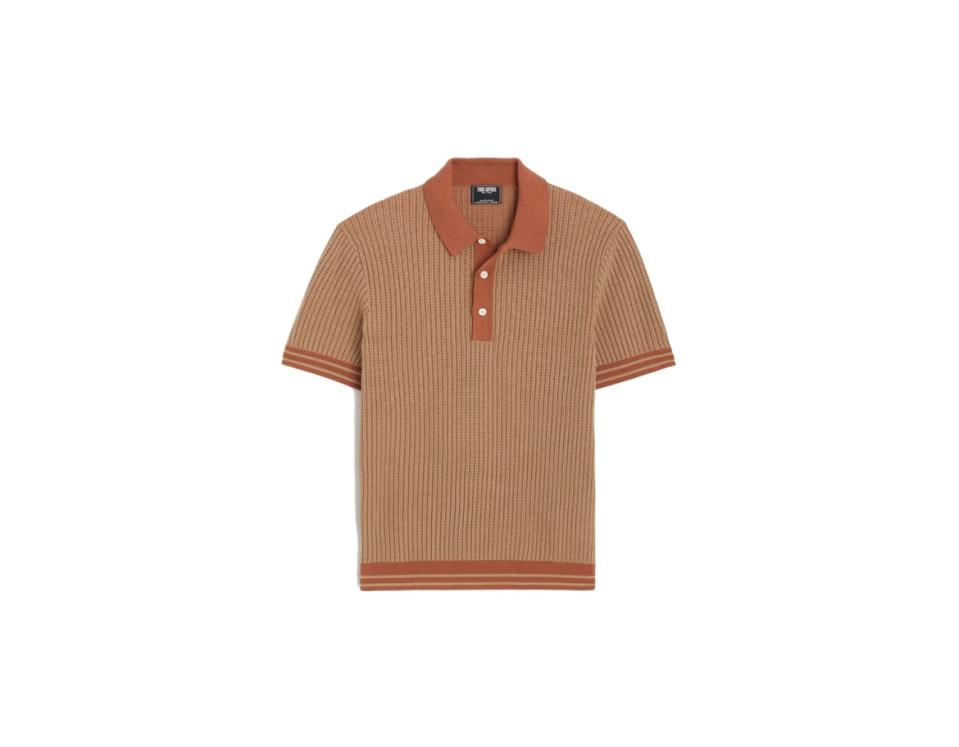 TEXTURED STRIPE POLO IN GINGERSNAP
