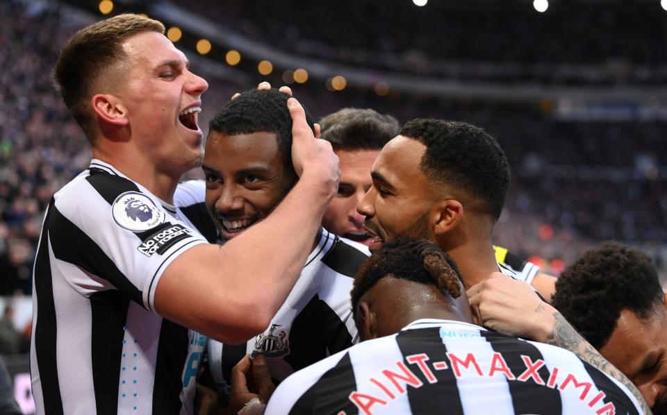 Newcastle players celebrating - Why one goal will decide who finishes in the top four - GETTY/ Stu Forster