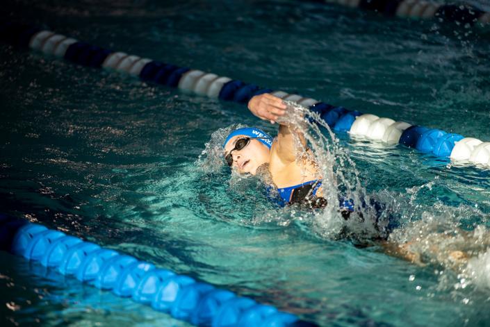 Passaic County swimming championships at Passaic County Technical Institute on Saturday, January 8, 2022. Grace Weaver, of Wayne Valley, in the girls 200 yard freestyle finals. 