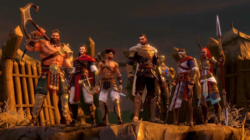 Prince of Persia: The Lost Crown protagonist Sargon (middle) stands with the rest of his Immortals clan.