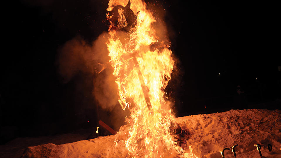 An effigy of the devil burns at
the Inferno’s opening ceremony.