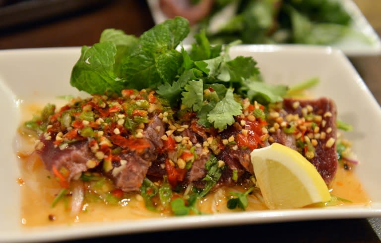 A dish of whale meat carpaccio pictured at a restaurant in Tokyo during the Ebisu whale meat festival