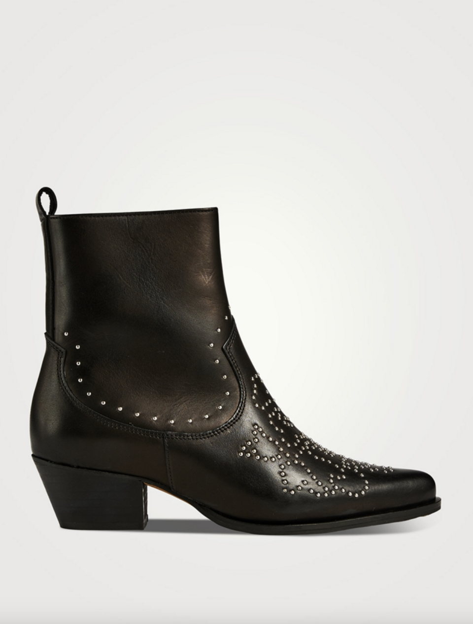 Toral Cameron Embellished Leather Western Ankle Boots in black leather with studded embellishments (Photo via Holt Renfrew)