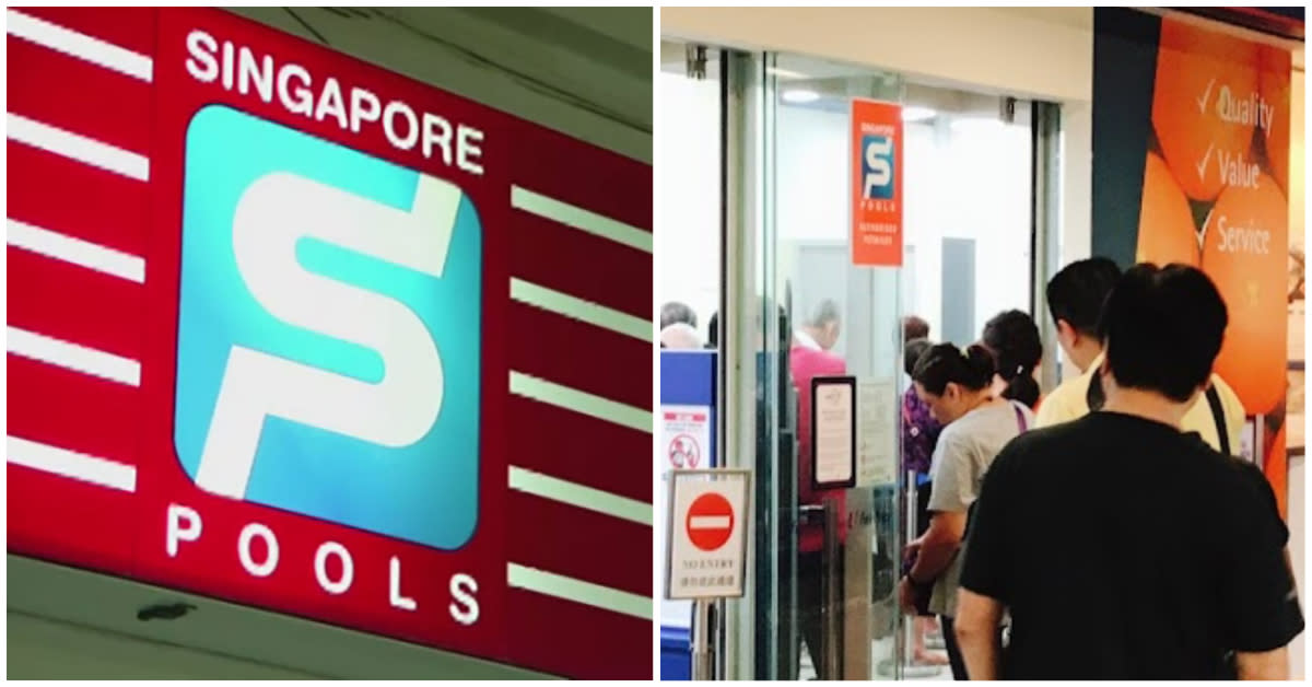 Singapore Pools and one of its outlets. 