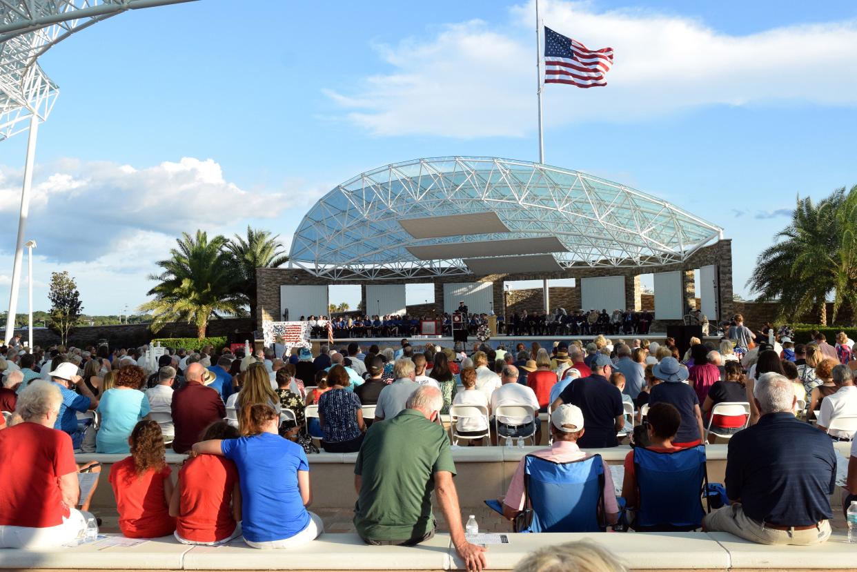 USF Sarasota-Manatee will host its Sept. 11 remembrance ceremony at 8:30 a.m. Sept. 11 at Patriots Plaza in Sarasota National Cemetery, 9810 State Road 72, Sarasota. Pictured here is the crowd from the 2016 ceremony that marked the 15th anniversary of the Sept. 11, 2011 attacks on the World Trade Center, Pentagon, and in Pennsylvania that killed 2,996 people and injured more than 6,000 others.
