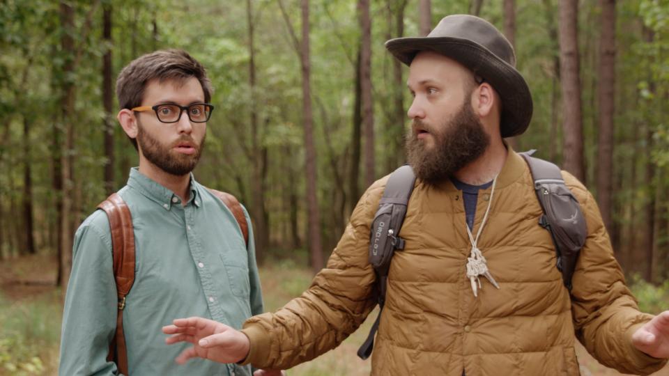 A vlogger (left, Brian Emond) goes down south and gets the 411 on Sasquatch from a cryptozoologist (Jeffrey Stephenson) in "15 Things You Didn't Know About Bigfoot."