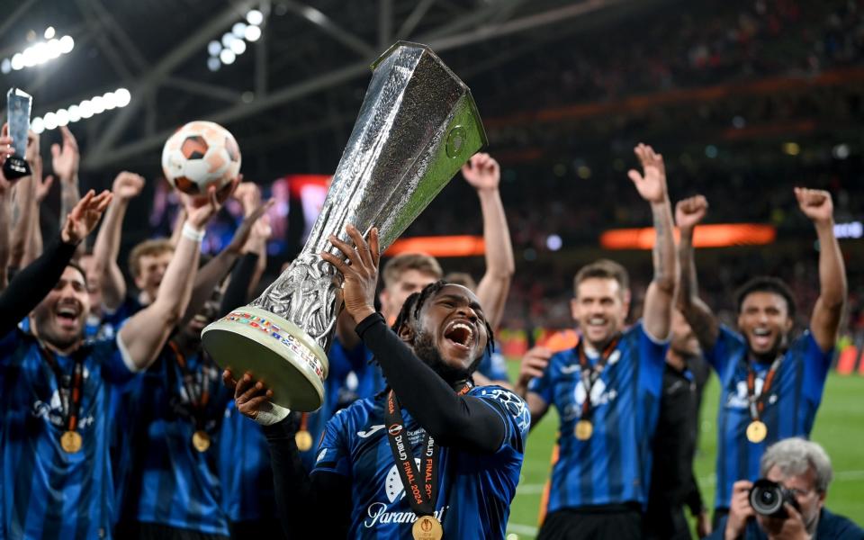 Ademola Lookman lifts the Europa League after scoring a hat-trick for Atalanta