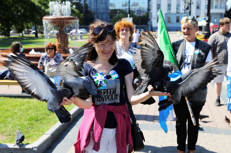 People take part in rally to support former regional governor Sergei Furgal in Khabarovsk